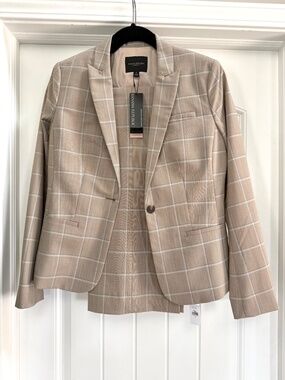 Banana Republic 2-Piece Pants Suit Size 6 Tan Plaid NWT